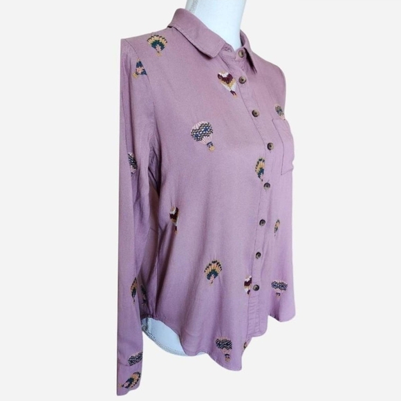 Anthropologie Pink Embroidered Button Down Shirt - Picture 3 of 7